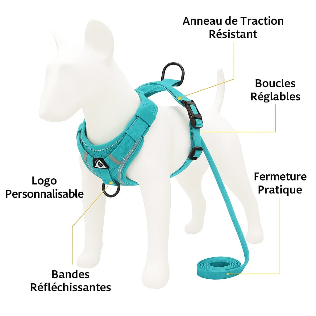 Harnais pour Chien Réglable avec Laisse – Confort et Sécurité au Quotidien 🐶